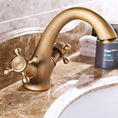 economico Classici-rubinetto del lavandino del bagno - centrotavola classico in ottone anticato due maniglie rubinetteria monoforo