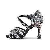 ieftine Pantofi Dans Latin-pantofi de dans de sală cu strasuri pentru femei – pantofi salsa latin cu bretele cu talpă de piele intoarsă, perfecți pentru performanță și dans competitiv