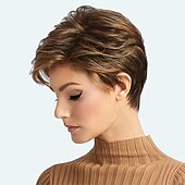 abordables perruque plus âgée-perruques brunes pour femmes perruque synthétique partie latérale bouclée perruque courte brun / bordeaux cheveux synthétiques 12 pouces design à la mode femmes synthétiques marron