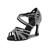 ieftine Pantofi Dans Latin-pantofi de dans de sală cu strasuri pentru femei – pantofi salsa latin cu bretele cu talpă de piele intoarsă, perfecți pentru performanță și dans competitiv