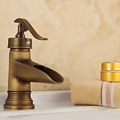 abordables Classiques-robinet de lavabo de salle de bain, robinets de bain monotrou en laiton antique cascade avec interrupteur chaud et froid