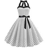 voordelige Jurken-Stippen Retro vintage Jaren &#039;50 Tot de knie Jurken Rockabilly Halter Stip Dames Schoolfeest Vrijgezellenfeest Volwassenen Kleding Homecoming-jurken Zomer