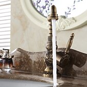 economico Classici-miscelatore per lavabo da bagno in ottone antico, rubinetti da cucina vintage monocomando un foro, rubinetti per vasi retrò girevoli a 360 gradi con tubo caldo e freddo