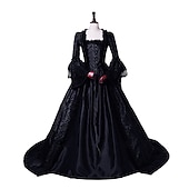 cheap Dresses-Dress Floral Style Rococo Victorian Floor Length Dress Party Costume Masquerade Flare Cuff Sleeve Princess Toile Ball Gown Square Neck Fancy Dress Women's Halloween Christmas Party / Evening Adults