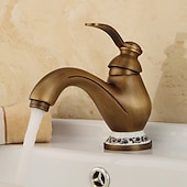 abordables Classiques-robinet de lavabo de salle de bain - robinets de bain à une poignée en laiton antique classique