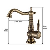 economico Classici-miscelatore per lavabo da bagno in ottone antico, rubinetti da cucina vintage monocomando un foro, rubinetti per vasi retrò girevoli a 360 gradi con tubo caldo e freddo