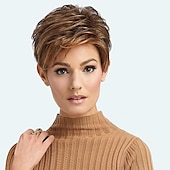 abordables perruque plus âgée-perruques brunes pour femmes perruque synthétique partie latérale bouclée perruque courte brun / bordeaux cheveux synthétiques 12 pouces design à la mode femmes synthétiques marron