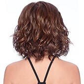abordables perruque plus âgée-perruques brunes pour femmes perruque synthétique perruque partie latérale bouclée longueur moyenne cheveux synthétiques bruns / bordeaux 16 pouces design à la mode pour femmes femmes synthétiques