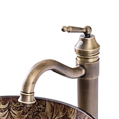 economico Lavabi da appoggio-lavabo da bagno vintage set rotondo 16,5 &quot;x5,7&quot;, miscelatore lavabo e scarico combinato con scarico a scomparsa, vasca per lavabo artistico in vetro temperato a forma di barca, lavabo da appoggio sopra il lavabo