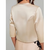 abordables enveloppes d&#039;invité de mariage-Écharpe à manches 3/4 en satin pour femme, tenue d&#039;automne pour mariage/fête/soirée, avec robe unie pour impressionner en 2025
