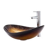 economico Lavabi da appoggio-lavabo bagno / rubinetto bagno / anello di montaggio bagno moderno - lavabo rettangolare in vetro temperato