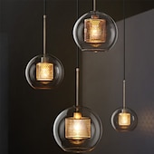abordables Éclairages pour îlot-1 lumière 20 cm led suspension design unique verre lanterne galvanoplastie rétro style industriel salle à manger salon lumière 110-120/220-240v