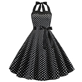 voordelige Jurken-Stippen Retro vintage Jaren &#039;50 Tot de knie Jurken Rockabilly Halter Stip Dames Schoolfeest Vrijgezellenfeest Volwassenen Kleding Homecoming-jurken Zomer