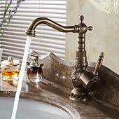economico Classici-miscelatore per lavabo da bagno in ottone antico, rubinetti da cucina vintage monocomando un foro, rubinetti per vasi retrò girevoli a 360 gradi con tubo caldo e freddo