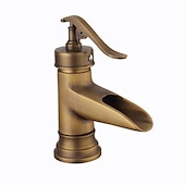 abordables Classiques-robinet de lavabo de salle de bain, robinets de bain monotrou en laiton antique cascade avec interrupteur chaud et froid