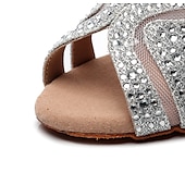 abordables Chaussures de danses latines-chaussures de danse à strass argentées pour femmes avec lanières croisées - talons ouverts pour salle de bal et latine