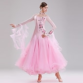 preiswerte Wettbewerbsbekleidung-Für den Ballsaal Kleid Stickerei Applikationen Kombination Damen Leistung Ausbildung Langarm Spandex Organza Polyester