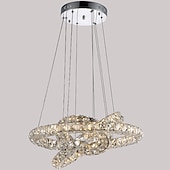 abordables Lustres uniques-3 anneaux led lustre en cristal luminaires suspendus luminaires suspendus éclairage colgante lampe lustre moderne 110-120v 220-240v