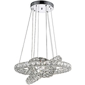 abordables Lustres uniques-3 anneaux led lustre en cristal luminaires suspendus luminaires suspendus éclairage colgante lampe lustre moderne 110-120v 220-240v