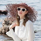voordelige Feesthoeden-hoeden hoofddeksels strohoed van natuurlijke vezels casual klassiek klassiek retro met hoofddeksel in zuivere kleur