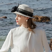 preiswerte Partyhut-Fascinatoren Flachs Feder Sonnenhut Sinamay-Hut Hochzeit Casual Melbourne-Cup Cocktail Royal Astcot Elegant Britisch Mit Kopfschmuck Kopfbedeckung