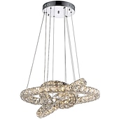 abordables Lustres uniques-3 anneaux led lustre en cristal luminaires suspendus luminaires suspendus éclairage colgante lampe lustre moderne 110-120v 220-240v