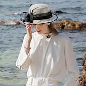 preiswerte Partyhut-Fascinatoren Flachs Feder Sonnenhut Sinamay-Hut Hochzeit Casual Melbourne-Cup Cocktail Royal Astcot Elegant Britisch Mit Kopfschmuck Kopfbedeckung