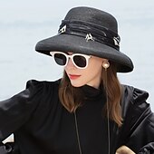 Недорогие Шляпы для вечеринки-Головные уборы Полиэстер Тюль Соломенная шляпа Шляпа от солнца Повседневные Пляж Винтаж С Кристаллы Заставка Головной убор