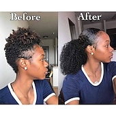 abordables Extensions à Clips-Extensions de queue de cheval afro crépus bouclés brésiliens 1b remy 10-22 pouces de long clip en queue de cheval extension de cheveux humains