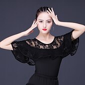 baratos Roupa de Dança Latina-Dança Latina Blusa Renda Mulheres Treino Espetáculo Manga Curta Renda Fibra de Leite Poliéster