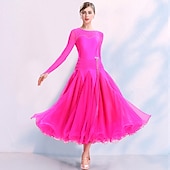 abordables Salle de Bal Standard-Robe de danse de salon cristaux à joint fendu robe de compétition/strass performance des femmes à manches longues spandex