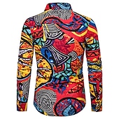 preiswerte Retro Vintage Druck-Herren Blumen Vintage Mehrfarbig Hemd Hawaiihemd Sommerhemd Aloha-Shirt Langarm Hemd Umlegekragen Vintage Designer Ethnischer Stil Urlaub Party Ausgehen Schwarz Wein Rote S M L