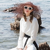 voordelige Feesthoeden-hoeden hoofddeksels strohoed van natuurlijke vezels casual klassiek klassiek retro met hoofddeksel in zuivere kleur
