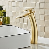 abordables Classiques-Robinet de lavabo de salle de bain cascade avec tuyau d&#039;alimentation, robinet de lavabo monotrou à poignée unique, mitigeur de lavabo à corps incliné commercial