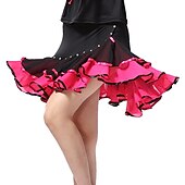 abordables Ropa de baile latino-Baile Latino Faldas Fruncido Combinación Cristales / diamantes de imitación Mujer Entrenamiento Rendimiento Gasa Seda Sintética