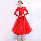preiswerte Standard-Tanzsaal-Für den Ballsaal Kleid Kombination Kristalle / Strass Damen Training Leistung Langarm Elasthan Organza Polyster
