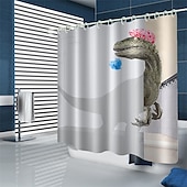 levne Sprchové závěsy-Sada závěsů do sprchy s dinosaury 180cm*180cm(70&quot;*70&quot;) s háčky do koupelny bílý veselý látkový závěs pro děti skvělý roztomilý a jedinečný doplněk do koupelny s ramenem