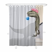 levne Sprchové závěsy-Sada závěsů do sprchy s dinosaury 180cm*180cm(70&quot;*70&quot;) s háčky do koupelny bílý veselý látkový závěs pro děti skvělý roztomilý a jedinečný doplněk do koupelny s ramenem