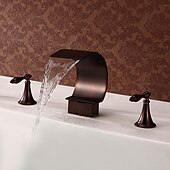 economico Multiforo-rubinetto del lavandino del bagno diffuso, due maniglie tre fori, rubinetti da bagno in bronzo lucidato a cascata in ottone