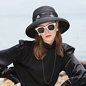 Недорогие Шляпы для вечеринки-Головные уборы Полиэстер Тюль Соломенная шляпа Шляпа от солнца Повседневные Пляж Винтаж С Кристаллы Заставка Головной убор