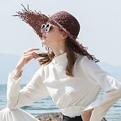 voordelige Feesthoeden-hoeden hoofddeksels strohoed van natuurlijke vezels casual klassiek klassiek retro met hoofddeksel in zuivere kleur