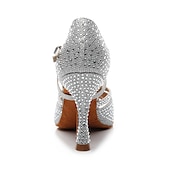 abordables Chaussures de danses latines-chaussures de danse à strass argentées pour femmes avec lanières croisées - talons ouverts pour salle de bal et latine