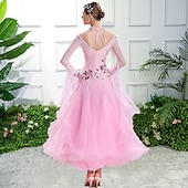preiswerte Wettbewerbsbekleidung-Für den Ballsaal Kleid Stickerei Applikationen Kombination Damen Leistung Ausbildung Langarm Spandex Organza Polyester