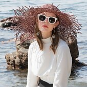 voordelige Feesthoeden-hoeden hoofddeksels strohoed van natuurlijke vezels casual klassiek klassiek retro met hoofddeksel in zuivere kleur