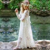levne Šaty pro družičky-A-line délka po podlaze květinové dívčí šaty k prvnímu přijímání dívky roztomilé plesové šaty krajka s krajkou boho krajka vzadu střih 3-16 let šaty, které zapůsobí 2024