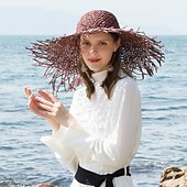 voordelige Feesthoeden-hoeden hoofddeksels strohoed van natuurlijke vezels casual klassiek klassiek retro met hoofddeksel in zuivere kleur