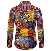 preiswerte Pflanzen Muster-Herren Geometrisch Hemd Boho-Hemd Knopfhemd Langarm Designer Boho Party Kragen Hemdkragen Druck Schwarz Rosa Purpur Grün