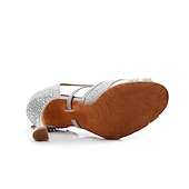 abordables Chaussures de danses latines-chaussures de danse à strass argentées pour femmes avec lanières croisées - talons ouverts pour salle de bal et latine