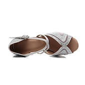 abordables Chaussures de danses latines-chaussures de danse à strass argentées pour femmes avec lanières croisées - talons ouverts pour salle de bal et latine