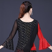 billige Klær til latindans-latin dansetopp glitterfrynset dusk delt ledd kvinners treningsytelse langermet melkefiberpolyester